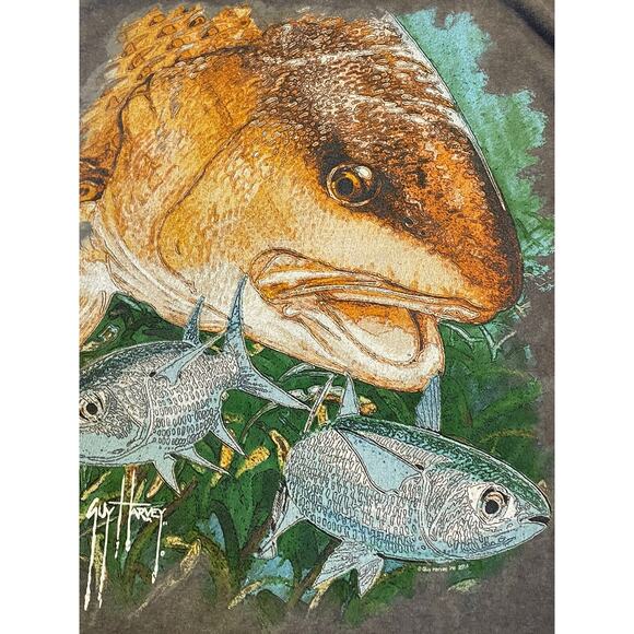 Mens GUY HARVEY Brown Gray Short Sleeve T-Shirt Size S Ocean Wash - Picture 3 of 4